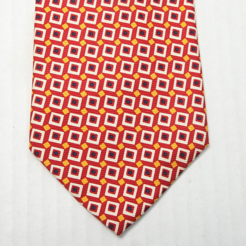 Polo Ralph Lauren Tie Mens One Size Red Silk Geometric Made In USA Classic